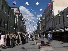 01A Kamergersky Pereulok is a pleasant cobble-stone pedestrian street filled with restaurants Moscow Russia