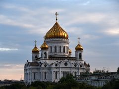 03 Gleaming domes top Cathedral of Christ the Saviour rebuilt in the 1990s near Pushkin Museum Moscow Russia