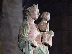 03C Statue of Santa Maria del Mar holding baby Jesus close up on the main altar in Basilica of Santa Maria del Mar Barcelona Spain