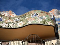 08D Colourful tiles on the roof terrace from the back terrace of Casa Batllo Gaudi Barcelona Spain