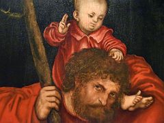 05B 1514 Saint Christopher - Lucas Cranach the Elder - detail of Saint Christopher with the Christ Child on his shoulders - Museu Nacional Art de Catalunya Barcelona Spain