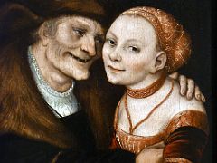 08A 1517 The Ill-Matched Couple - Lucas Cranach the Elder - young girl steals from an old man who does not see what is happening - Museu Nacional Art de Catalunya Barcelona Spain