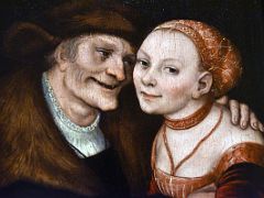 08B 1517 The Ill-Matched Couple - Lucas Cranach the Elder - detail - Museu Nacional Art de Catalunya Barcelona Spain