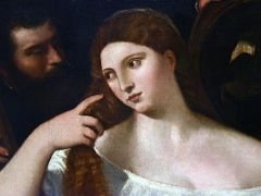 10B After 1515 Girl Before the Mirror - Titian - detail an allegory of beauty that flaunts itself while lamenting its short existence - Museu Nacional Art de Catalunya Barcelona Spain