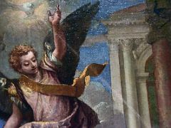 12B 1580-82 Annunciation - Veronese - detail the Holy Spirit Dove and Archangel Gabriel - Museu Nacional Art de Catalunya Barcelona Spain