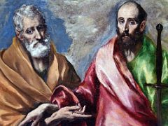 15B 1590-1600 Saint Peter and Saint Paul - El Greco - disagreement between the two is hinted at with their hands that cross without actually touching - Museu Nacional Barcelona Spain