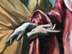 15C 1590-1600 Saint Peter and Saint Paul - El Greco - detail their hands cross without actually touching - Museu Nacional Art de Catalunya Barcelona Spain