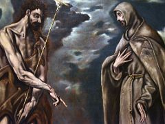 16B Late 16C, early 17C Saint John the Baptist and Saint Francis of Assisi - workshop of El Greco - detail - Museu Nacional Art de Catalunya Barcelona Spain