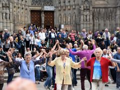 01D People dance in front of The Cathedral of the Holy Cross and Saint Eulalia Barcelona Cathedral Spain