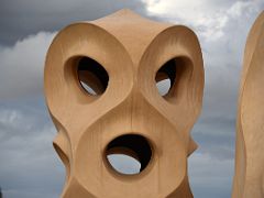 09C Ventilation tower with openings looking like an alien with eyes and mouth Roof La Pedrera Casa Mila Gaudi Barcelona Spain