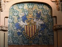 05C The mosaic Catalan coat of arms on the stage of the concert auditorium Palau de la Musica Catalana Barcelona Spain