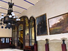 11B Lluis Millet Hall has a chandelier, paintings and busts Palau de la Musica Catalana Barcelona Spain