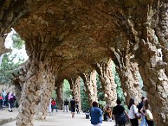 03B One of the Viaducts near the Gaudi House-Museum has sloping columns and vaults made from unhewn stones Park Guell Barcelona Spain