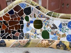 05A The main square is surrounded by a long bench in the form of a sea serpent in trencadis mosaic tiles Park Guell Barcelona Spain