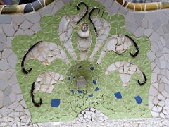 05B The main square is surrounded by a long bench in the form of a sea serpent in trencadis mosaic tiles Park Guell Barcelona Spain