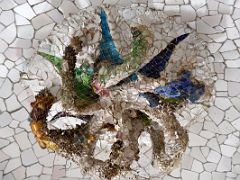 06F Hypostyle room ceiling has small domes using clay bricks decorated with tile-shard mosaics Park Guell Barcelona Spain