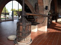 08A An old historical wine press dating back to the 16C in the museum at Cavas Codorniu Penedes wine tour near Barcelona Spain