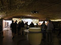 14A The cava tasting happens in the dark room with a modern kind of setting and they offer you one classic cava and one strawberry flavored rose Cavas Codorniu Penedes wine tour Near Barcelona Spain