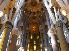 16A The Main altar leads up with the tree pillars to the ceiling Sagrada Familia Barcelona Spain