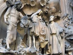 02D The Holy Family Flight to Egypt after an angel appears in Josephs dream warning of the Slaughter of the Innocents Hope portico Nativity facade Sagrada Familia Barcelona Spain