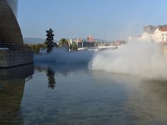 05A Fog Sculpture #08025 (F.O.G.) 1998 by Fujiko Nakaya is installed in the pool next to the riverfront facade of Guggenheim Bilbao Spain