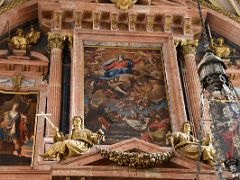 02B The Assumption Of The Virgin Mary painting flanked by two martyrs by Antonio Palomino at the top of Main Altarpiece Mezquita Mosque Cathedral Cordoba Spain