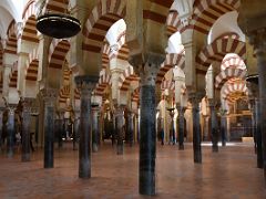 07 Columns stretch geometrically with alternating red and white voussoirs of the arches in the Mezquita Mosque Cordoba Spain