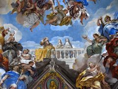 11D The Glory of the Spanish Monarchy Ceiling Painting By Luca Giordano With the Building of the Monastery Close Up At El Escorial Near Madrid Spain