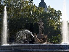 01B The Fuente de Neptuno Fountain of Neptune depicts the sea-god Neptune in a conch-shell chariot pulled by sea-horses Madrid Spain
