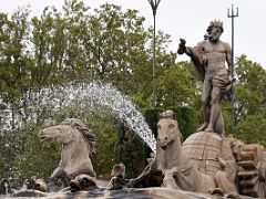 02A Neptune Fountain depicts the sea-god Neptune in a conch-shell chariot pulled by sea-horses Madrid Spain