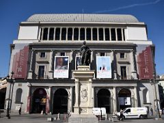 02A Statue Of Queen Isabel II And Teatro Real Opera House From Plaza de Isabel II Madrid Spain