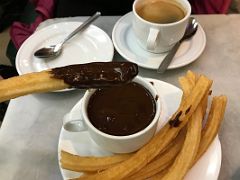 10C Chocolateria San Gines Chocolate With Churros Close Up Nearby Puerta del Sol Madrid Spain