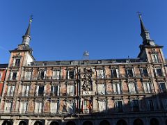 04A Casa de la Panaderia is the piece of the facade framed by two two-angled towers Plaza Mayor Madrid Spain