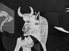 02B Guernica Pablo Picasso Close Up - Wide-eyed Bull Stands Over A Grieving Woman Museo Reina Sofia Art Museum Madrid Spain