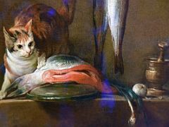 03B Still Life With Cat and Fish - Jean Baptiste Simeon Chardin 1728 Close Up Thyssen Art Museum Madrid Spain