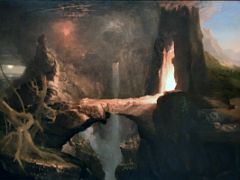 11A Expulsion, Moon and Firelight - Thomas Cole 1828 Thyssen Art Museum Madrid Spain