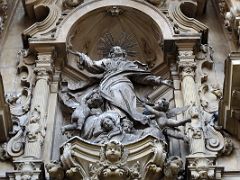 02C Saint Mary Statue Close Up In The Portal At The Entrance To Basilica of Saint Mary of Coro In San Sebastian Donostia Old Town Spain