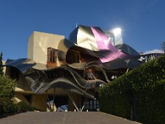 02A Marques de Riscal Frank Gehry 2006 features multi-coloured ribbon-like titanium facade Spain