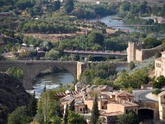 02 Puente San Martin Bridge is a 14C pedestrian bridge over the Tagus River from Mirador del Valle Toledo Spain