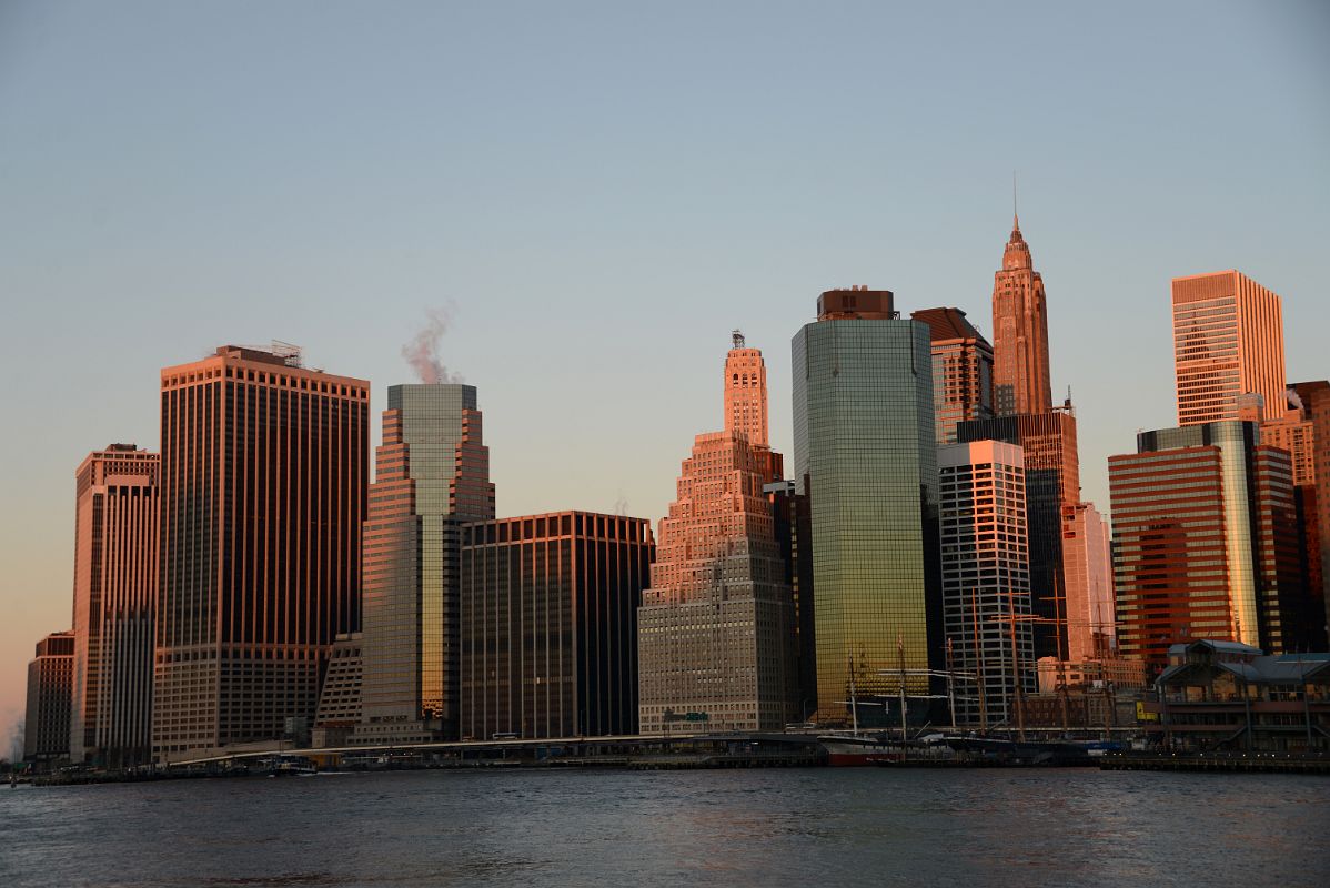 21-2 Sunrise On New York Financial District 55 Water St, One Financial  Square, 120 Wall St, American International Building, One Chase Manhattan  Plaza From Brooklyn Heights