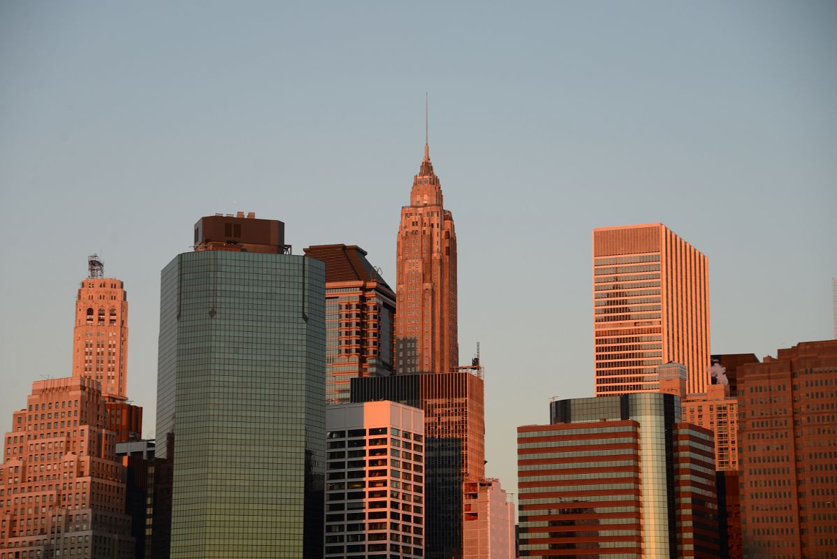 09 Sunrise On New York Financial District 120 Wall St, Maiden Lane Tower,  American International Building, One Chase Manhattan Plaza From Brooklyn  Heights