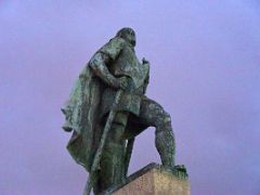 01D Leifur Eriksson statue in front of Hallgrimskirkja Church in Reykjavik was a gift from USA in 1930 commemorating the 1000th anniversary of Iceland parliament at Thingvellir Iceland