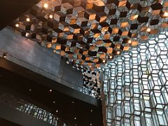 03B The distinctive glass basalt facade and ceiling of Harpa Concert Hall Reykjavik Iceland