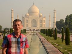 Agra Taj Mahal 07 Jerome Ryan With Taj Mahal Reflected In Pool From Entrance Darwaza Great Gate Just After Sunrise