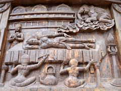 03A Wood Carving Of Buddhas Mother Queen Maya In A Dream With An Elephant About To Enter Her Side At The Peace Pagoda In Darjeeling Near Sikkim India