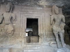 33 Two Dvarapalas Gatekeepers Of The East Gate And Shiva Linga In The Central Shiva Shrine In The Main Cave At Mumbai Elephanta Island