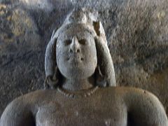 36 South Gate Dvarapala Gatekeeper Headgear, Large Skull Above Forehead, Lips Parted With Protruding Teeth, Necklace, Earrings At The Central Shiva Shrine In The Main Cave At Mumbai Elephanta Island