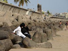 15 Couple On The Beach Next To Mumbai Marine Drive Looking Towards Nariman Point