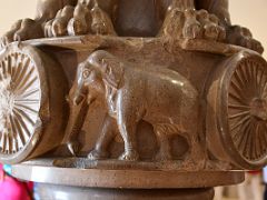 04A Two Ashoka Chakra Wheels And An Elephant Carved On The Abacus Below The Lion Capital Of Askokan Pillar In Sarnath India Archeological Building