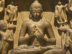 16B Life Scenes of Buddha 6C Pillar Close Up In Sarnath Archeological Building India